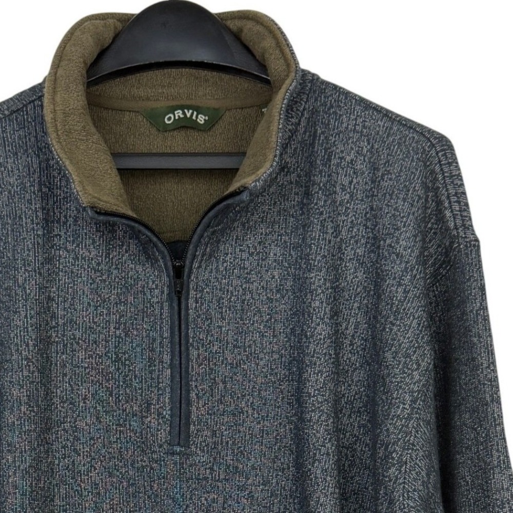 Orvis Quarter Zip Pullover Men XL Fleece Cotton Blend Blue Grey Knit 1/4 Zip